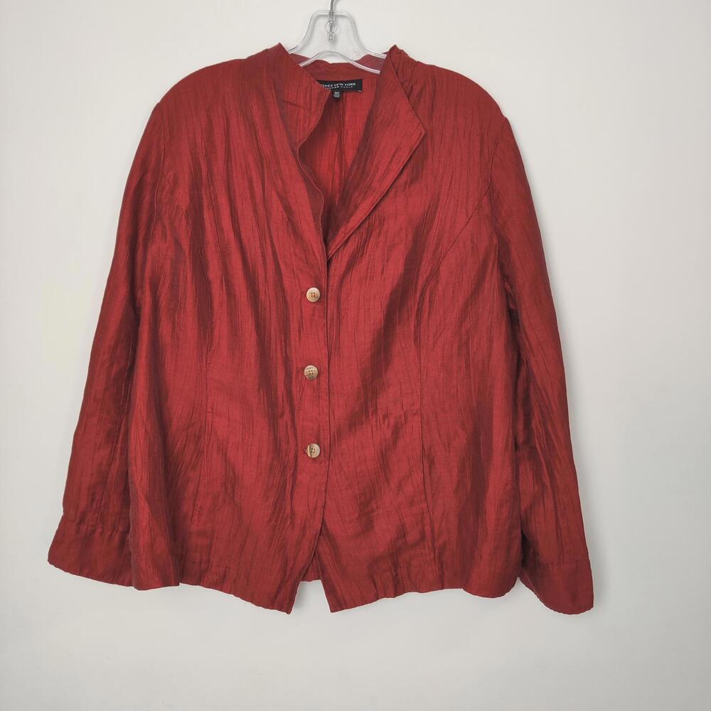 Jones New York Collection Woman Red Textured Blouse Blazer 16W Linen